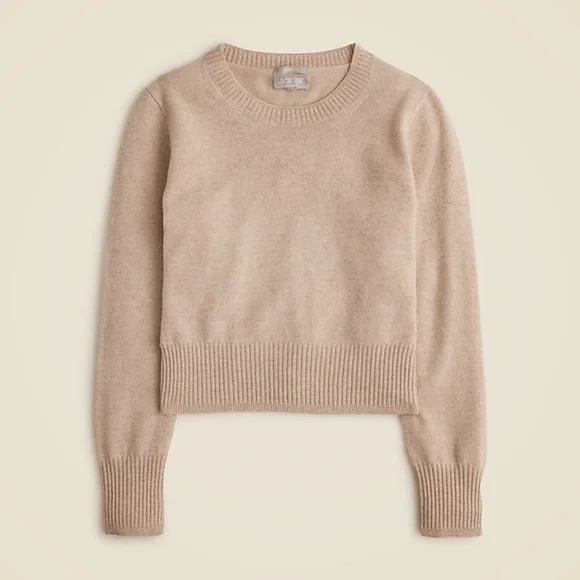 J. Crew Cashmere shrunken crewneck sweater Heather Stone Tan Size Medium NWT - Picture 4 of 10